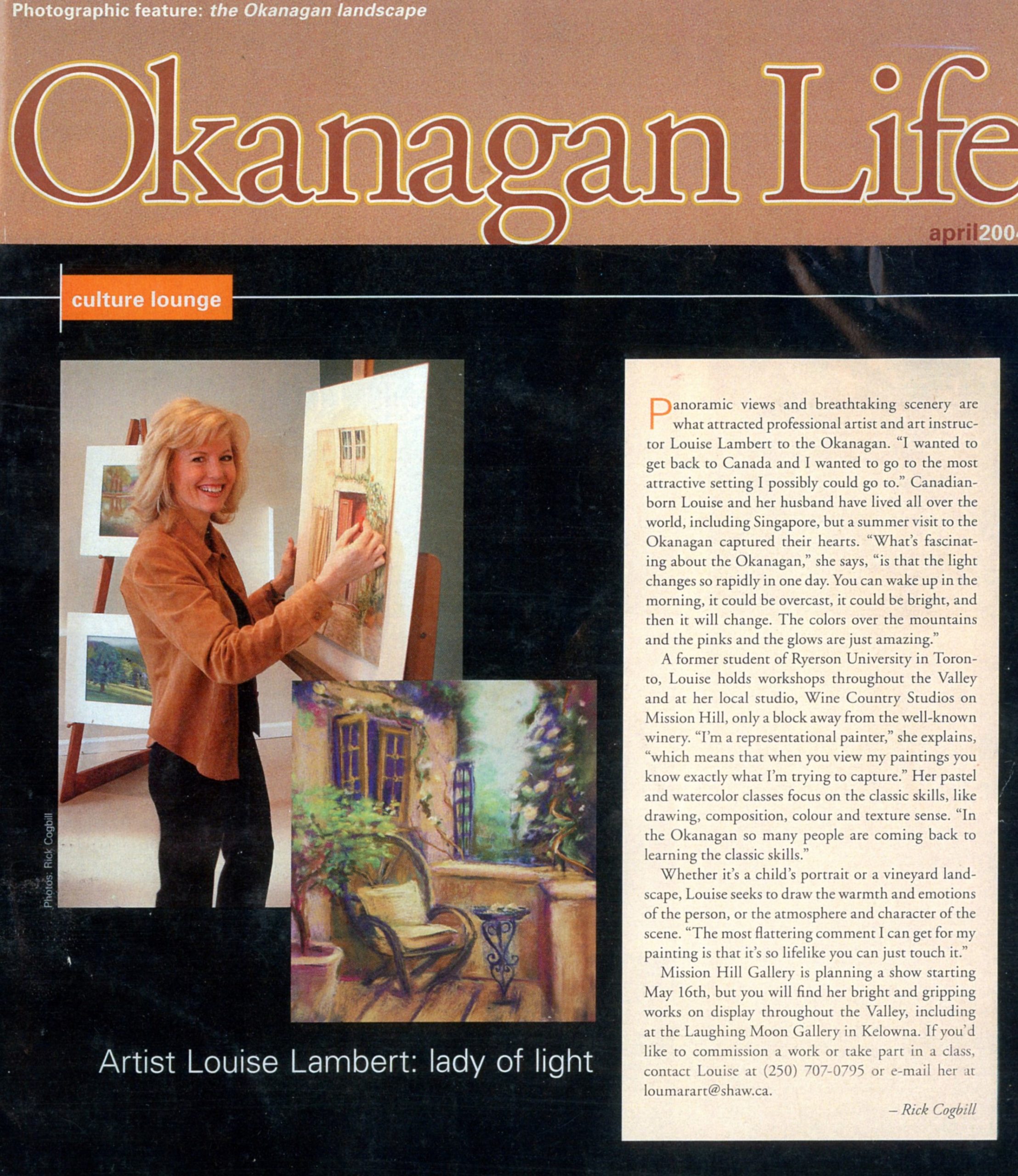 2004 - April - Okanagan Life - Culture Lounge - Artist Louise Lambert Lady of Light