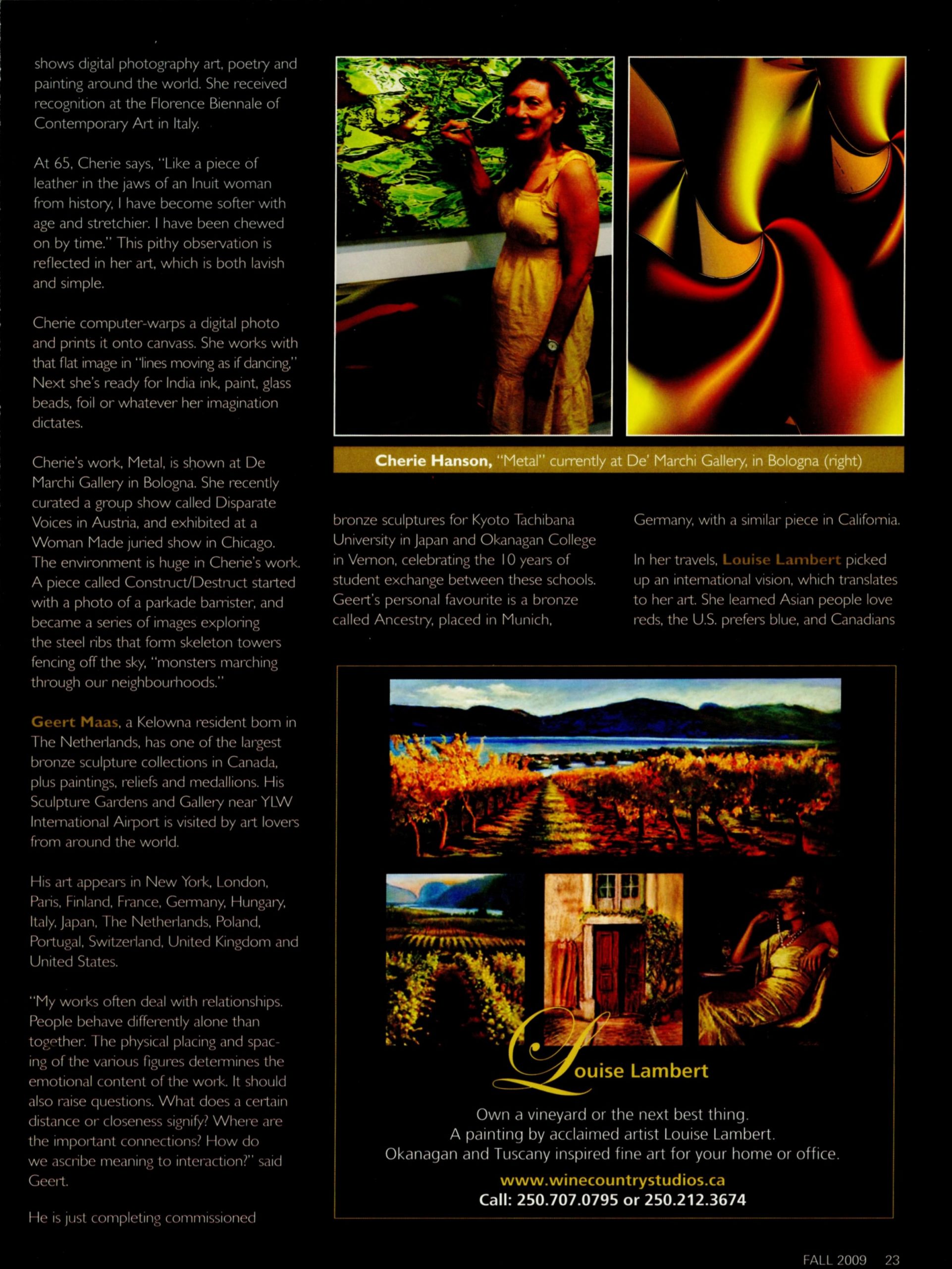 2009 Fall - YWL Connection Magazine - Okanagan Art Goes Global page 3 of 3
