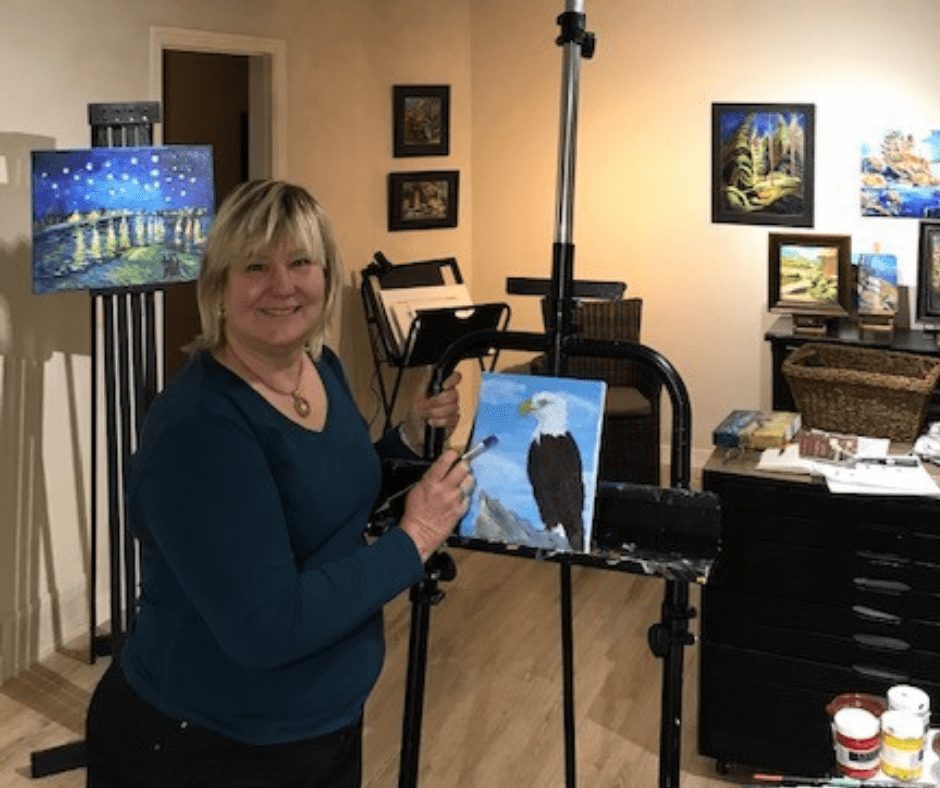 Barb A., painting in a recent Create Our Own Spirit Animal Workshop